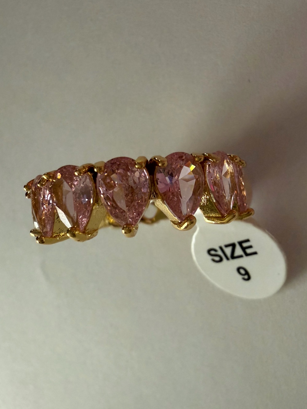18K Gold Filled Pink & Clear AAA CZ Eternity Band Ring - Picture 3 of 5